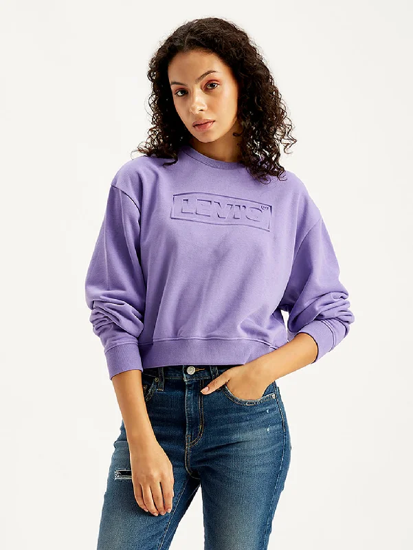 Stretch Design Women's Brand Logo Lavender Crew Neck Sweatshirt