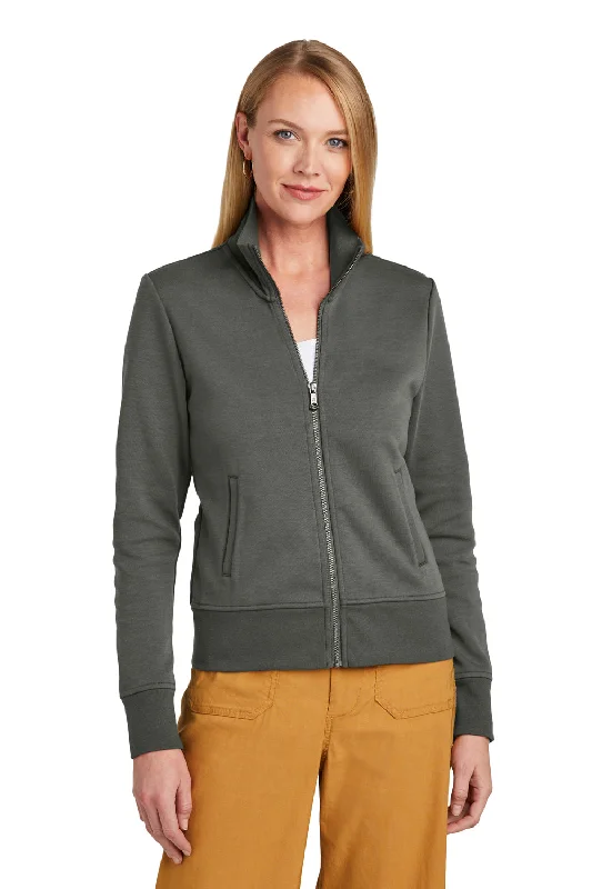Comfortable And Casual Brooks Brothers Womens Double Knit Full Zip Sweatshirt w/ Pockets - Windsor Grey