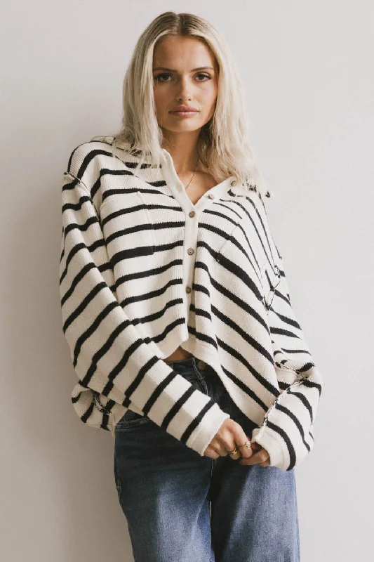 Celebrity Style Harper Striped Cardigan in Navy