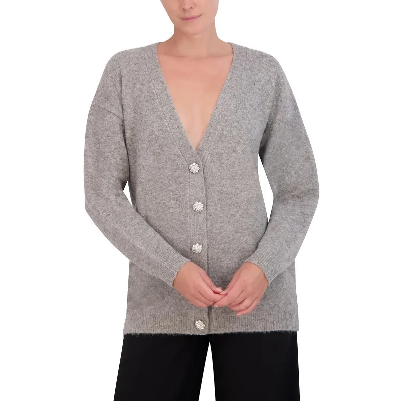 Bottom And Versatile Womens V-Neck Embellished Cardigan Sweater