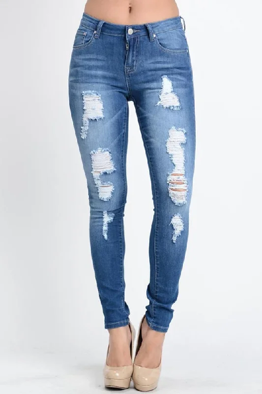 Fashionable Items Faded Destroyed Skinny Fit Jeans