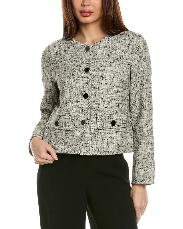Youthful Lafayette 148 New York Linen-Blend Collarless Flap Pocket Jacket