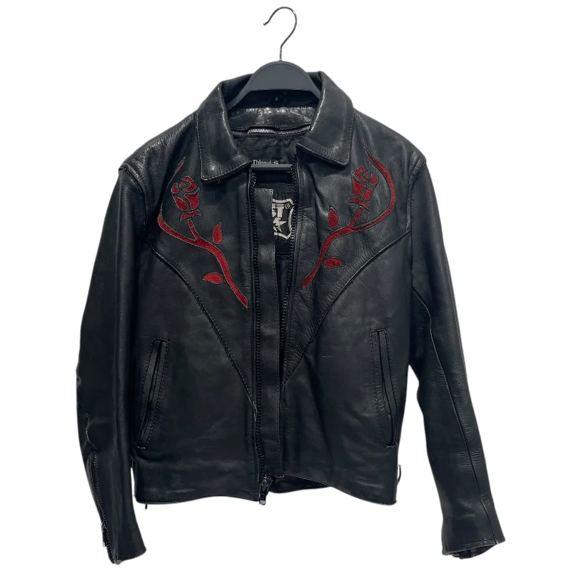 Carefree Style FIRST GENUINE LEATHER/Leather Jkt/M/Floral Pattern/Leather/BLK/