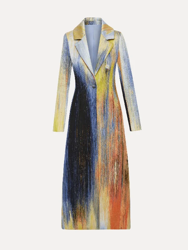 French Style Abstract Brushstroke Jacquard Coat