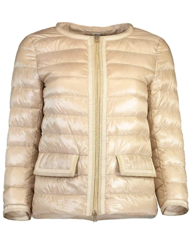 Cozy Knits Light Sand Classic Grosgrain Trim Down Puffer Jacket
