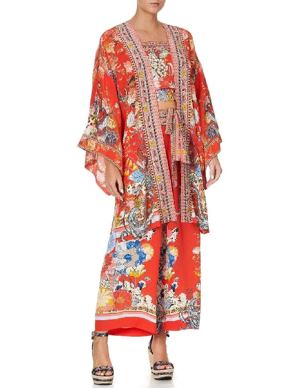 Hooded design Paisley In Patches Kimono With Tie Belt