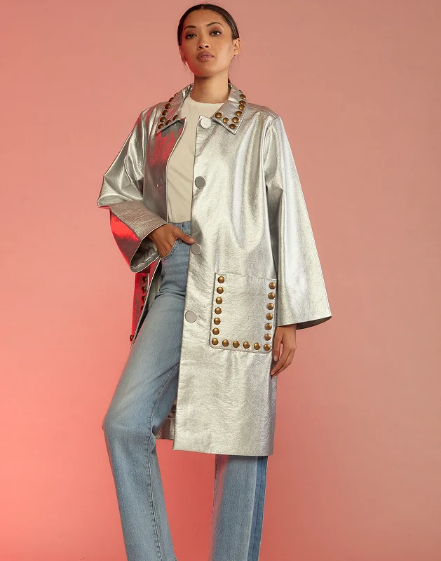 Soft And Comfortable Vegan Studded Leather Coat