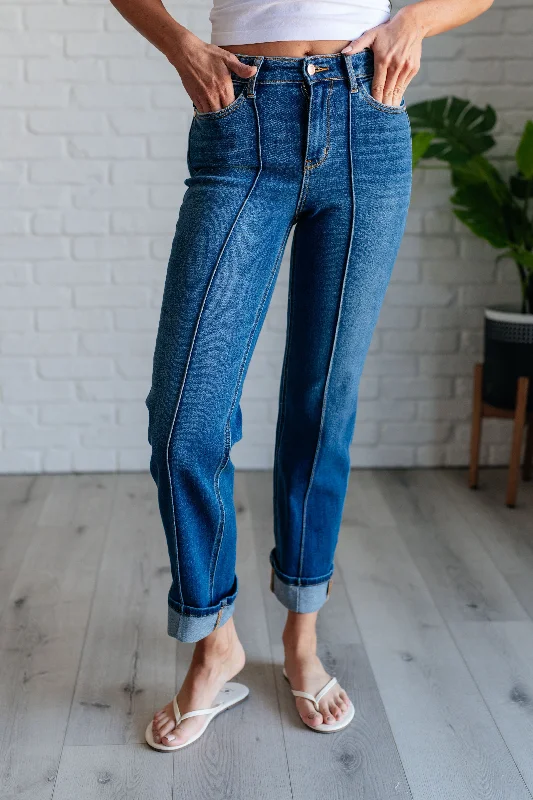 Must-have For Autumn And Winter Campbell High Rise Center Seam Detail Straight Jeans