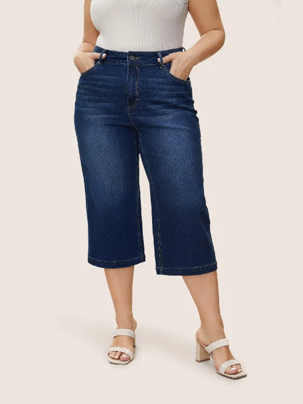 Casual Fit Medium Wash Wide Leg High Stretch Jeans