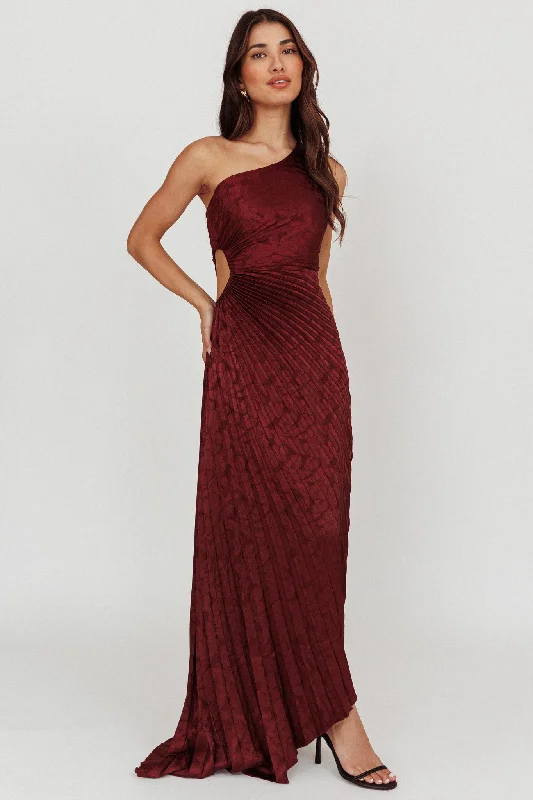 Short Design Amelie One-Shoulder Accordion Pleat Maxi Dress Merlot