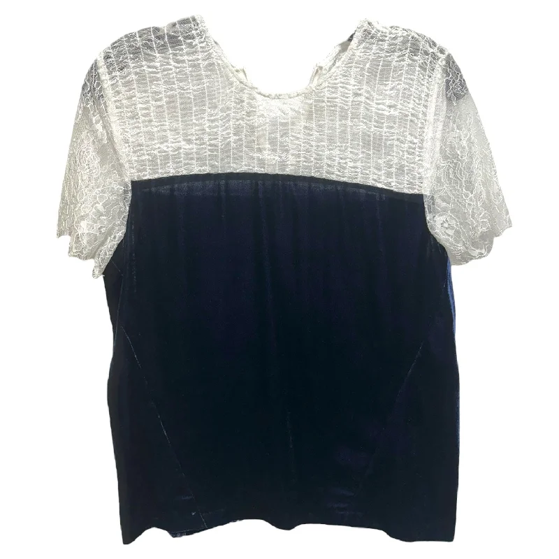 Thin Design Alice Velvet Contrast Top By Sandro In Marine Blue & White Lace, Size: S