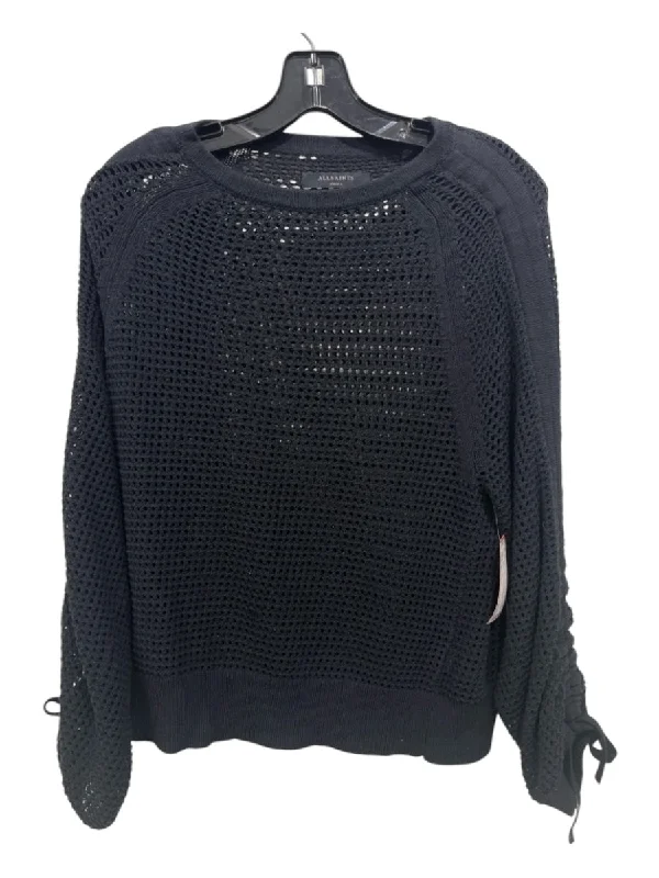 Comfortable Jackets All Saints Size S Black cotton & polyamide Mesh Long Sleeve Boat Neck Top