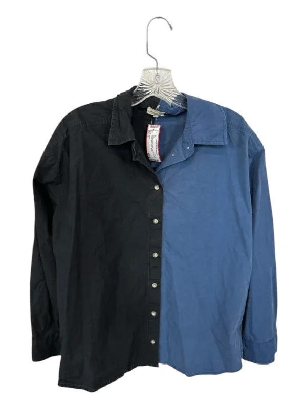 Unique Design Donni Size S Black & Navy Cotton Long Sleeve color block Button Down Top