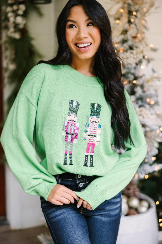 Cozy Sweaters Nutcracker Fun Green Embroidered Sequin Sweater