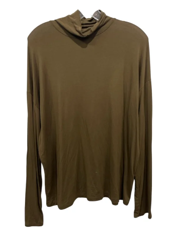 Relaxed Dresses Vince Size L Olive Brown Rayon Turtleneck Long Sleeve Top