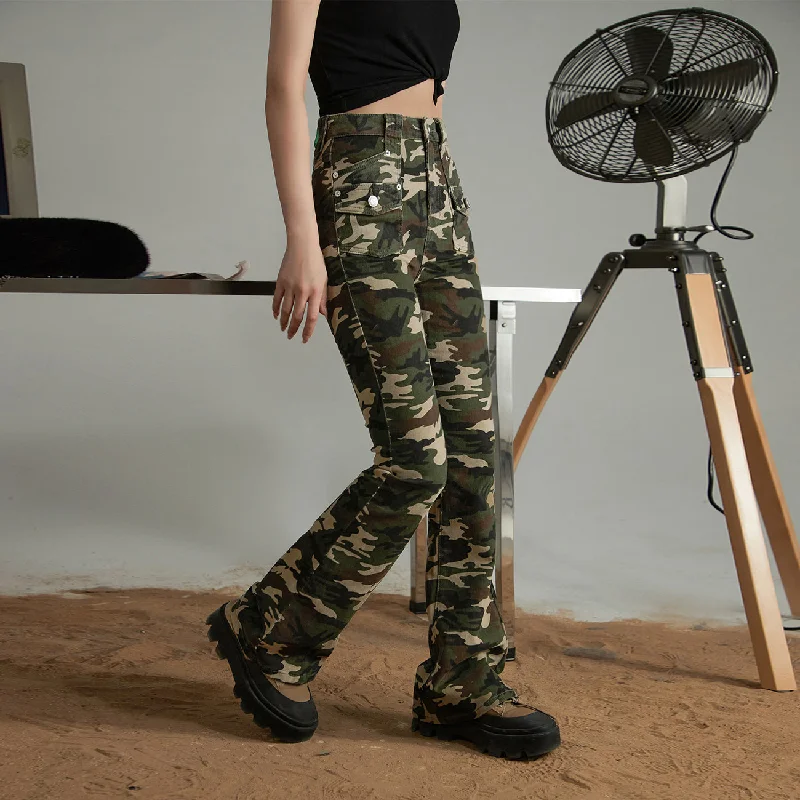 Timeless Outfits Camouflage Bootcut Pants