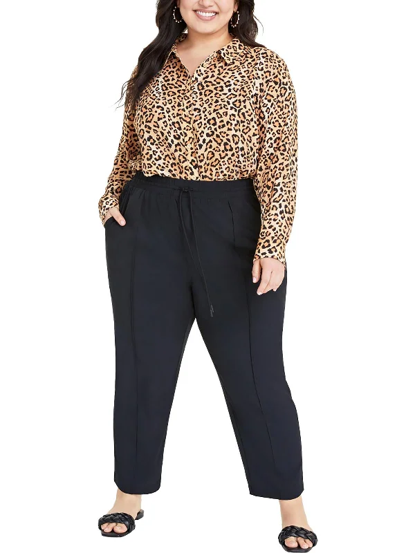 Exclusive Customization Plus Womens Mid Rise Drawstring Straight Leg Pants