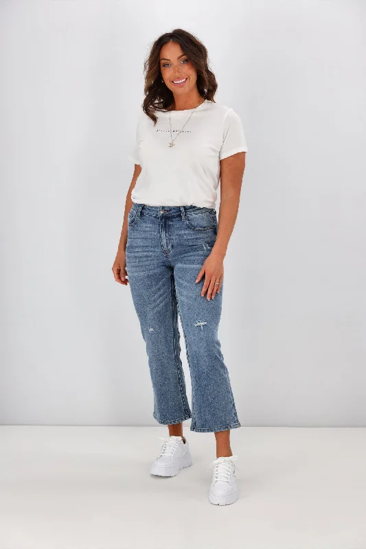 Cozy Shirts Shine On Label Myles Cropped Flare Vintage Blue
