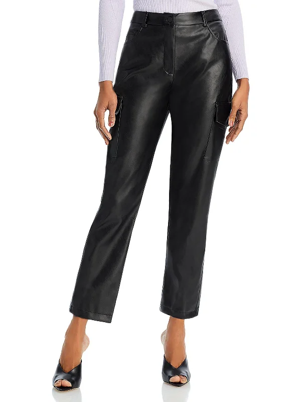 Customized Version Womens Faux Leather High Rise Cargo Pants