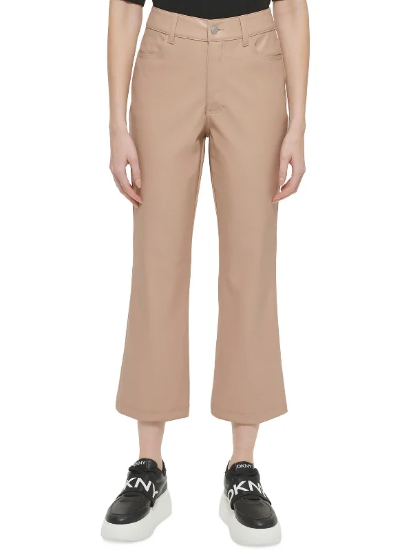 High-end Sense Womens Faux Leather High Rise Cropped Pants