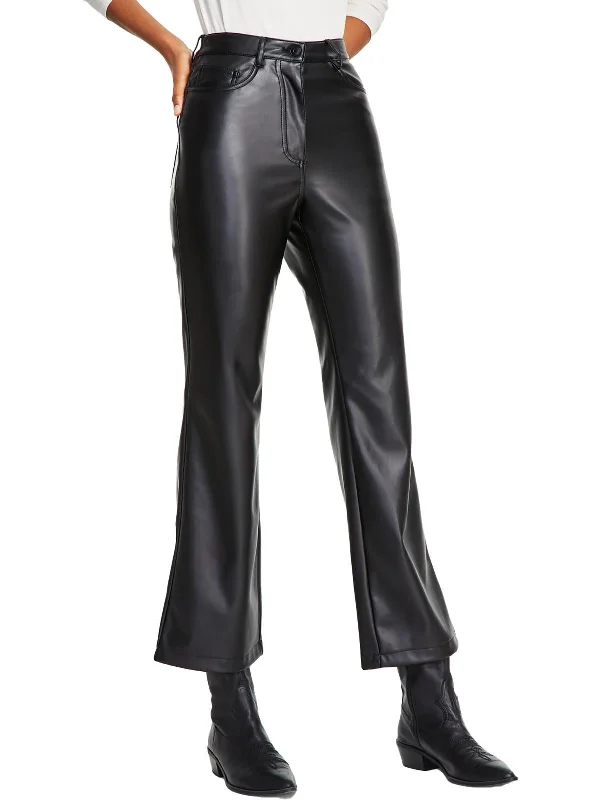 Autumn Selection Womens Faux Leather Mid Rise Straight Leg Pants
