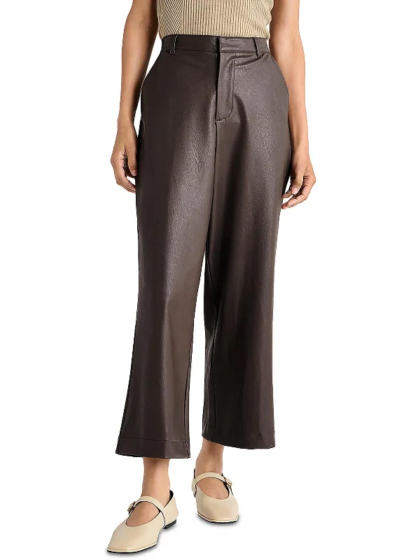 Casual Comfort Wear Womens Faux Leather Vegan Ankle Pants