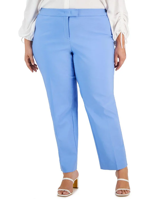 French Style Womens High Rise Solid Straight Leg Pants