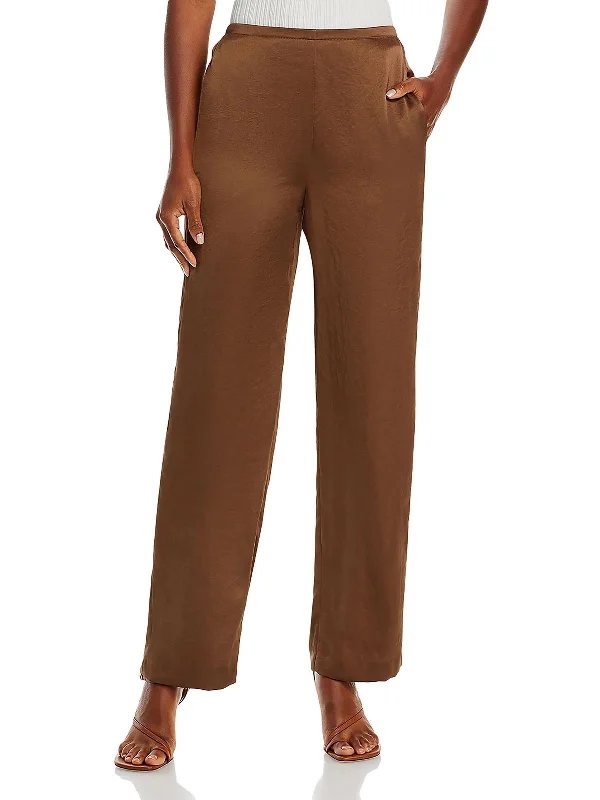 Cozy Fashion Trends Womens Satin Wide Leg Straight Leg Pants